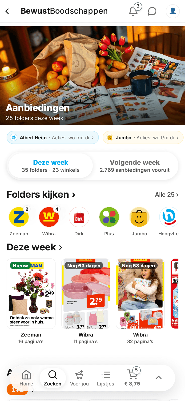 Het aanbiedingenoverzicht: 25 folders deze week, de winkels met een lopende actie en de folders om door te bladeren